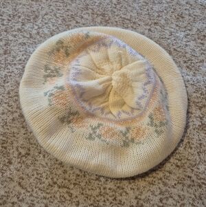 Vintage English Village Knit Womens Pastel Beret Hat